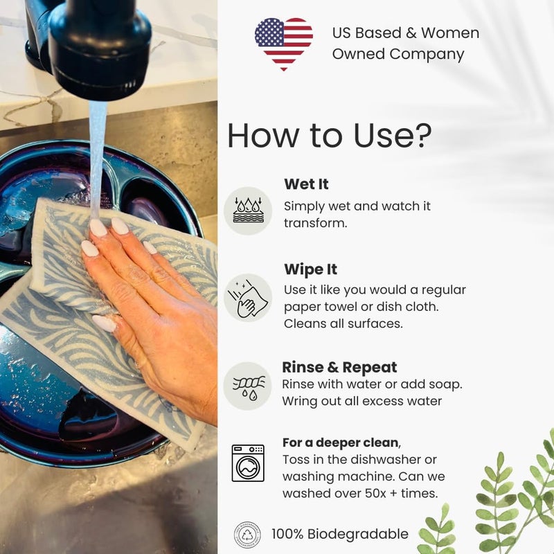 Harps&Seb Swedish Dishcloths for Kitchen Dish Towels - 5 Pack, Non-Scratch Reusable Paper Towels, Super Absorbent Washable Swedish Dish Cloths, No Odor, Biodegradable, Blue Design - Image 3